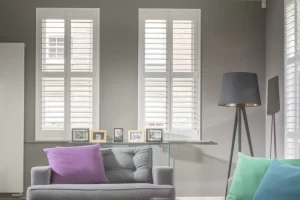 Full Height Window Shutters with Mid-rail installed in a Lounge in Winchester By The Great Shutter Co.