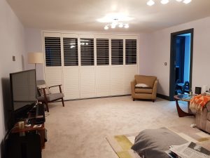 Lounge Bifolding Tracked Shutters Installed In Andover By The Great Shutter Co.